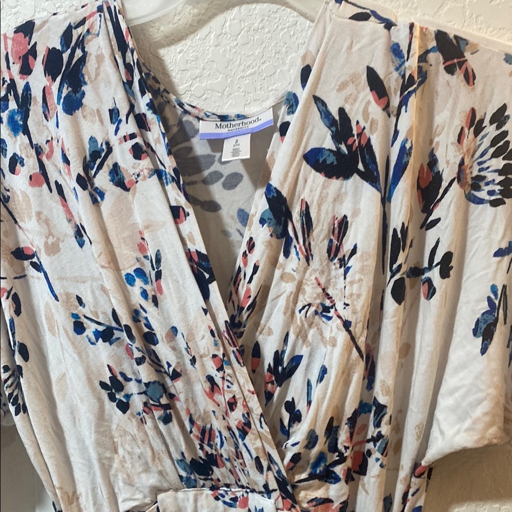 Motherhood Maternity Cream Wrap  dresses Sleeve Tie Front